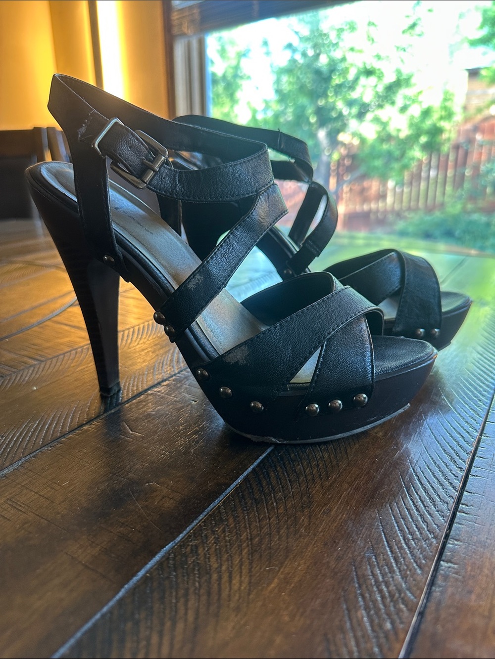 Shi by JOURNEYS Black Studded Strappy High Heel Sandals